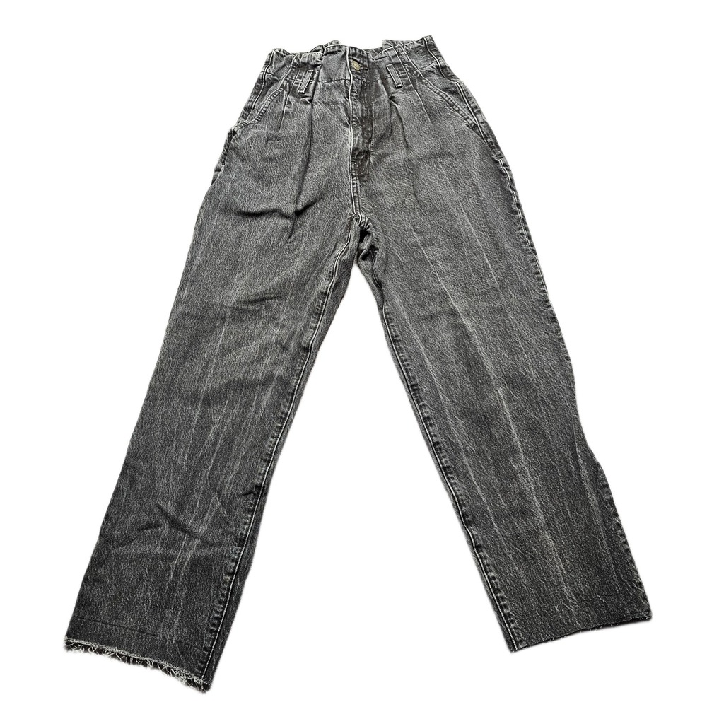 Abercrombie & Fitch Mom Jeans Women 26/2R Black Denim Paperbag Waist Tapered Leg